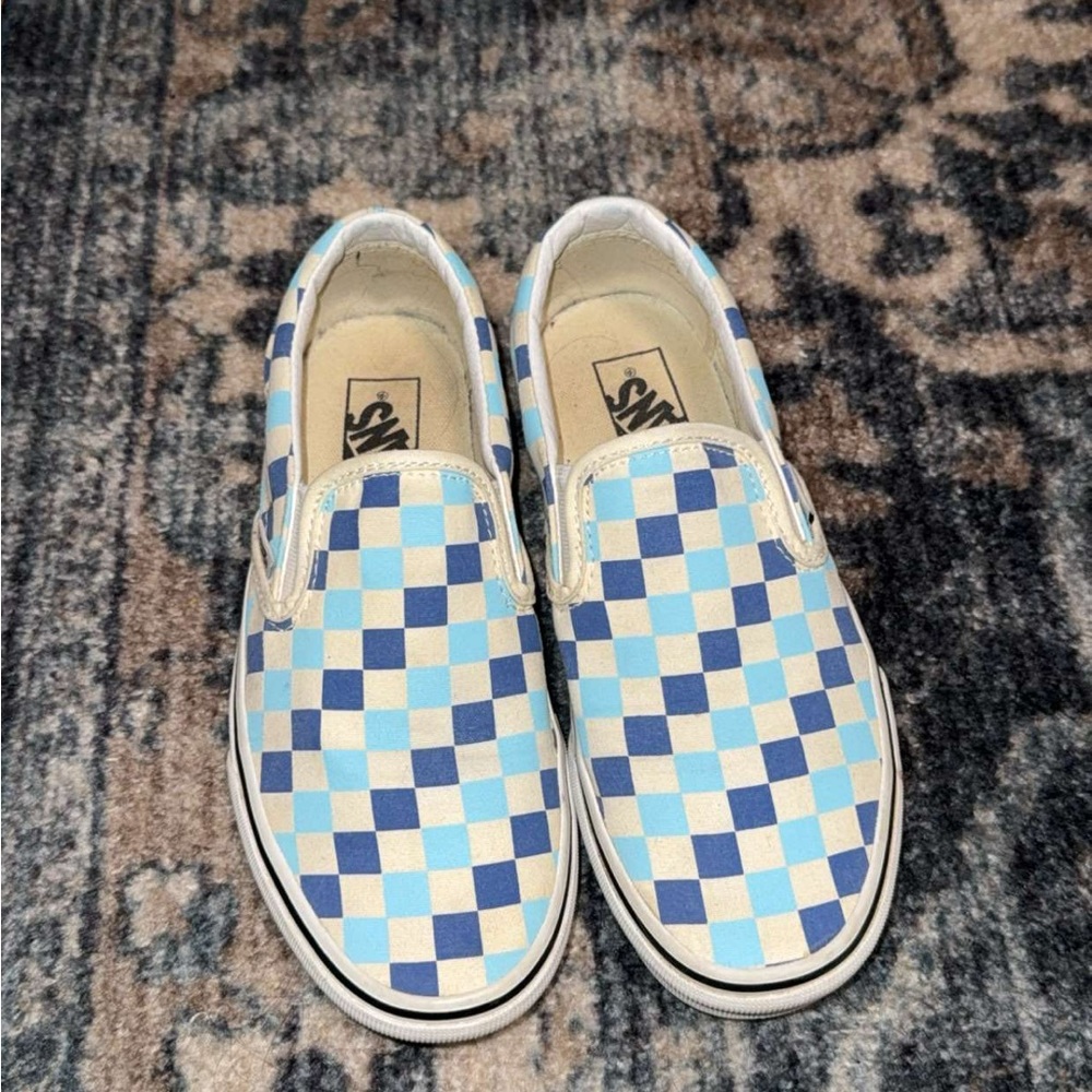 Vans Women’s Blue Checkered Slip-On Shoes